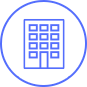 Blue outline commercial building icon